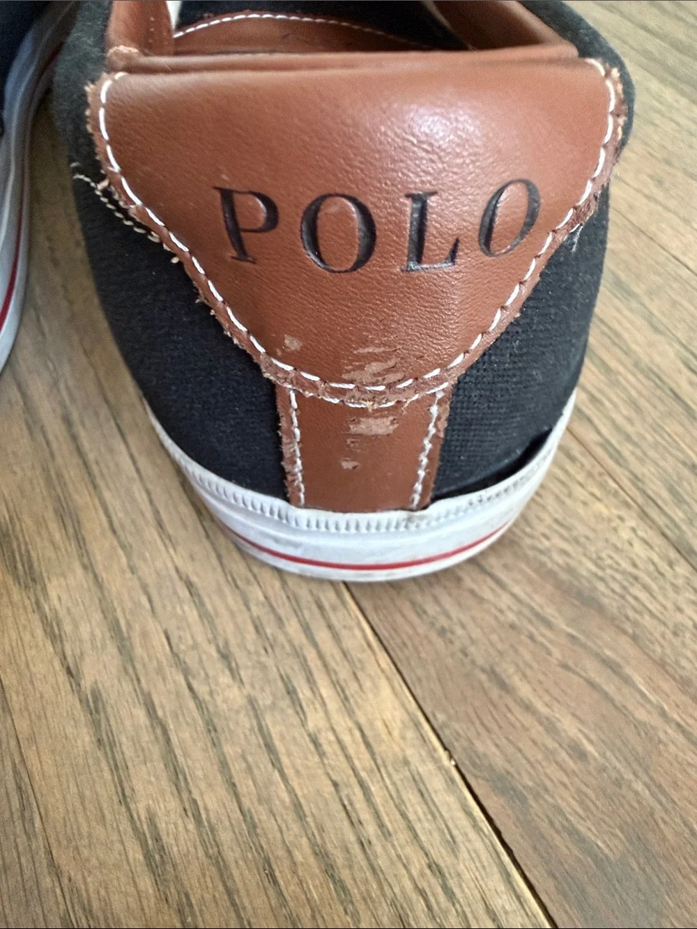 Polo by Ralph Lauren Black Canvas Low-Top Sneakers with Tan Accents